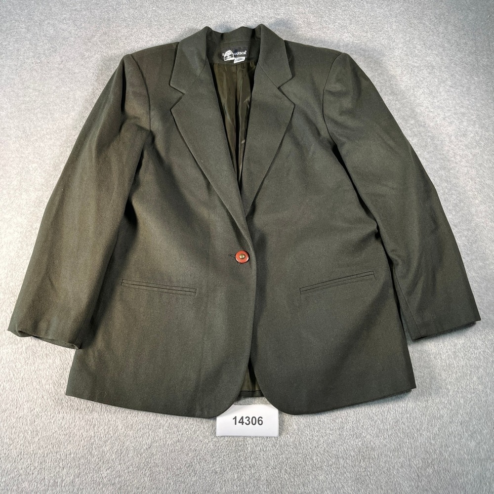Sag Harbor Blazer Jacket Womens 16 Green Wool Single Breasted Notch Lapel Formal
